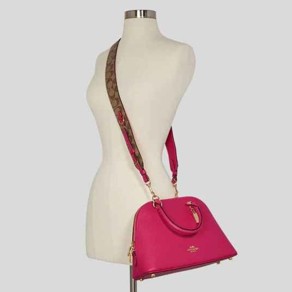 Coach Katy Satchel with Signature Canvas Detail Bold Pink/Khaki - Picture 4 of 4
